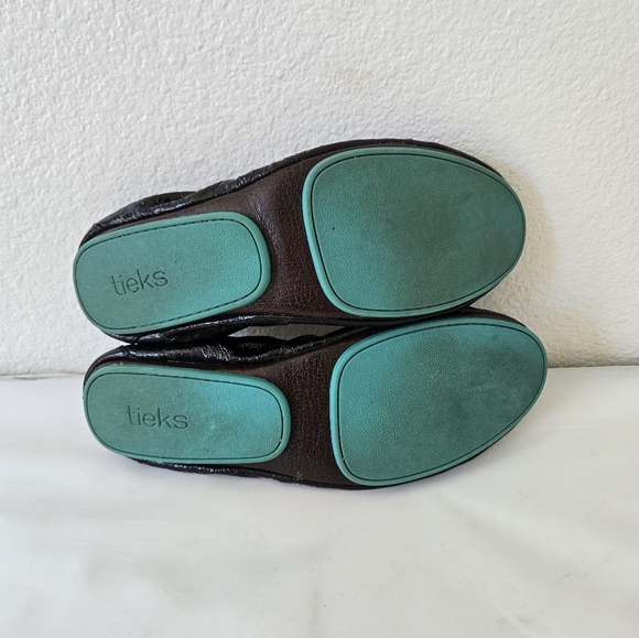 TIEKS Obsidian Shiny Patent Leather Black Ballet Flats Shoes size 10 - Picture 12 of 16